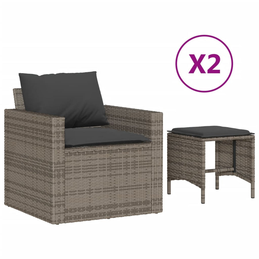 4 Piece Garden Sofa Set with Cushions Grey Poly Rattan