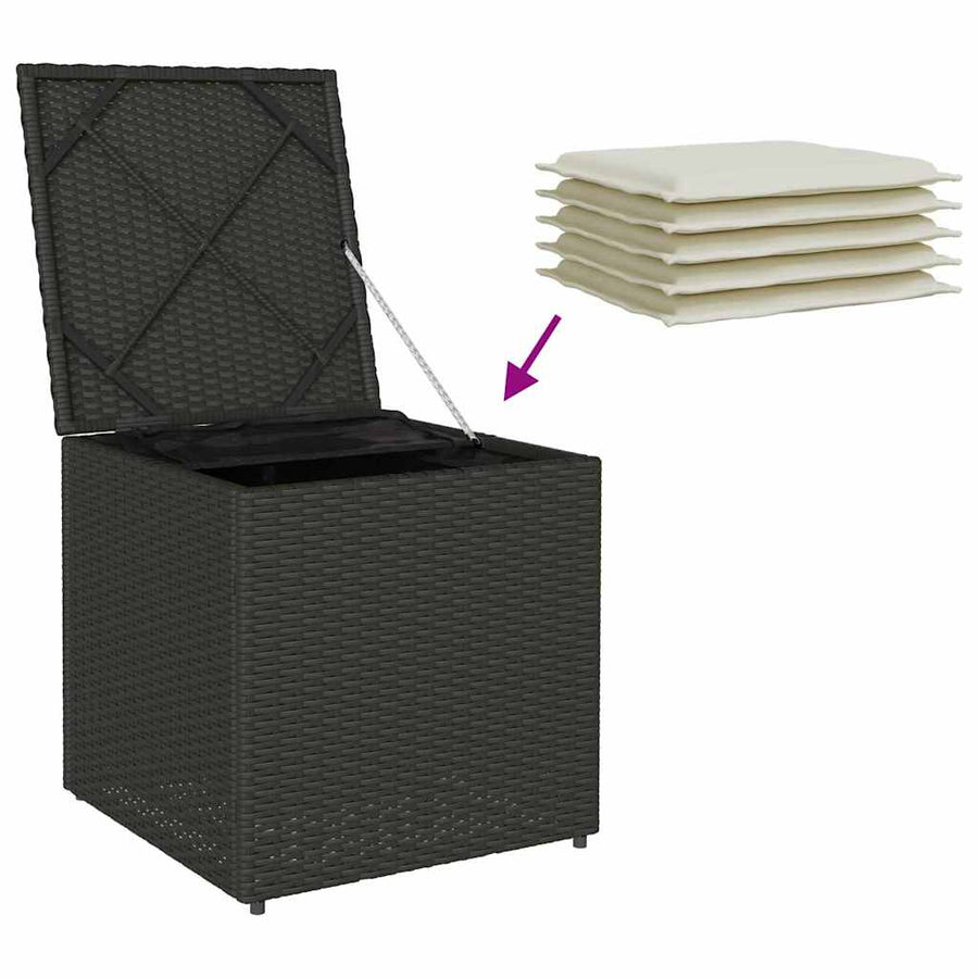Cushion Box with Storage Black 50 x 50 x 50 cm Poly Rattan