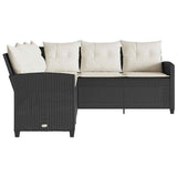 L-shaped Couch Sofa with Cushions Black Poly Rattan - Top-Down View