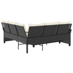 L-shaped Couch Sofa with Cushions Black Poly Rattan