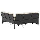 L-shaped Couch Sofa with Cushions Black Poly Rattan - 45-Degree Angle