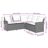 L-shaped Couch Sofa with Cushions Black Poly Rattan - Close-Up Angle