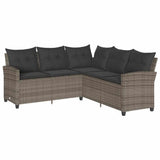 L-shaped Couch Sofa with Cushions Grey Poly Rattan - Front View