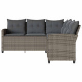 L-shaped Couch Sofa with Cushions Grey Poly Rattan