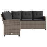 L-shaped Couch Sofa with Cushions Grey Poly Rattan - Top-Down View