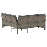L-shaped Couch Sofa with Cushions Grey Poly Rattan - 45-Degree Angle