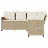 L-shaped Couch Sofa with Cushions Beige Poly Rattan - Side View
