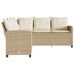 L-shaped Couch Sofa with Cushions Beige Poly Rattan