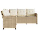 L-shaped Couch Sofa with Cushions Beige Poly Rattan - Top-Down View