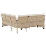 L-shaped Couch Sofa with Cushions Beige Poly Rattan