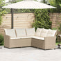 L-shaped Couch Sofa with Cushions Beige Poly Rattan