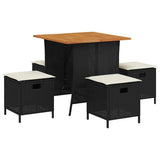5 Piece Garden Dining Set with Cushions Black Poly Rattan