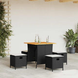 5 Piece Garden Dining Set with Cushions Black Poly Rattan