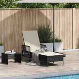 Sun Lounger Poly Rattan Black and Cream White - Side View