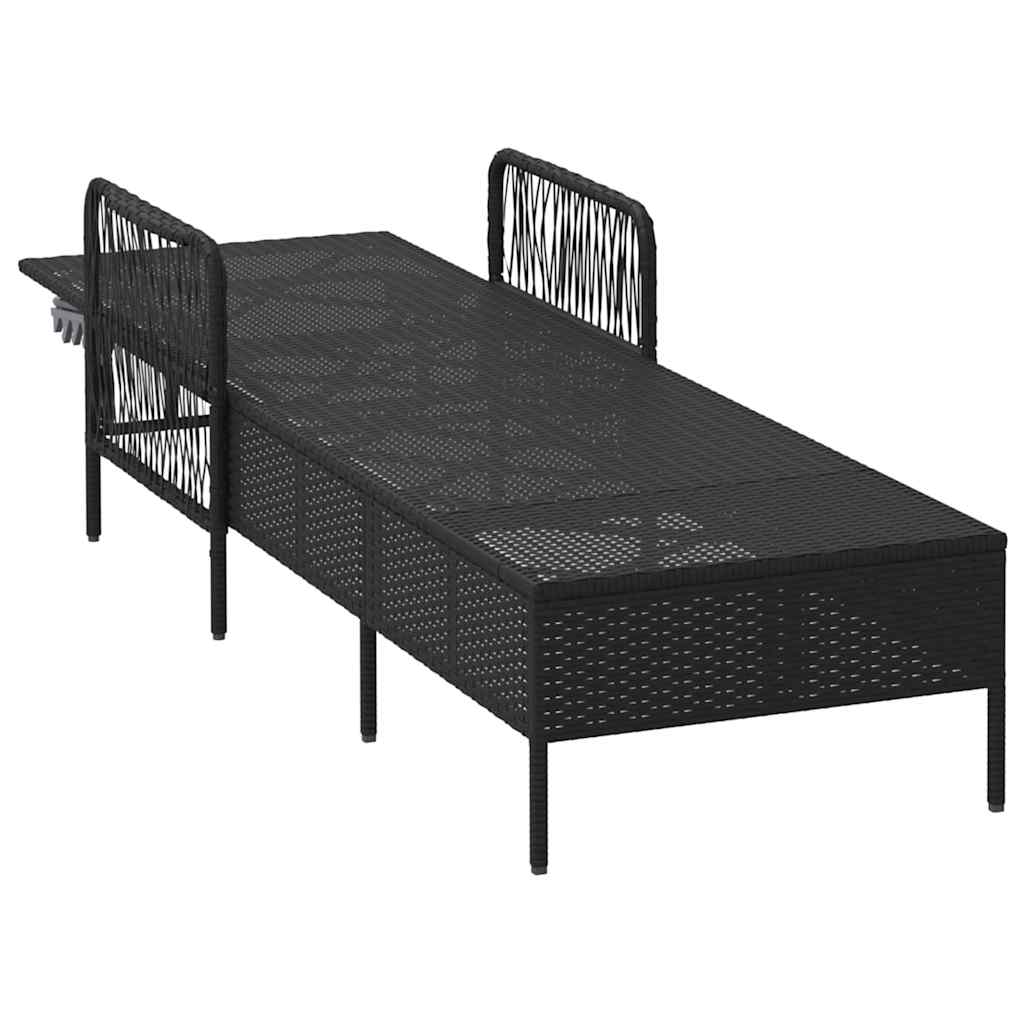 Sun Lounger Black and Cream White 55 x 200 x 92 cm Poly Rattan