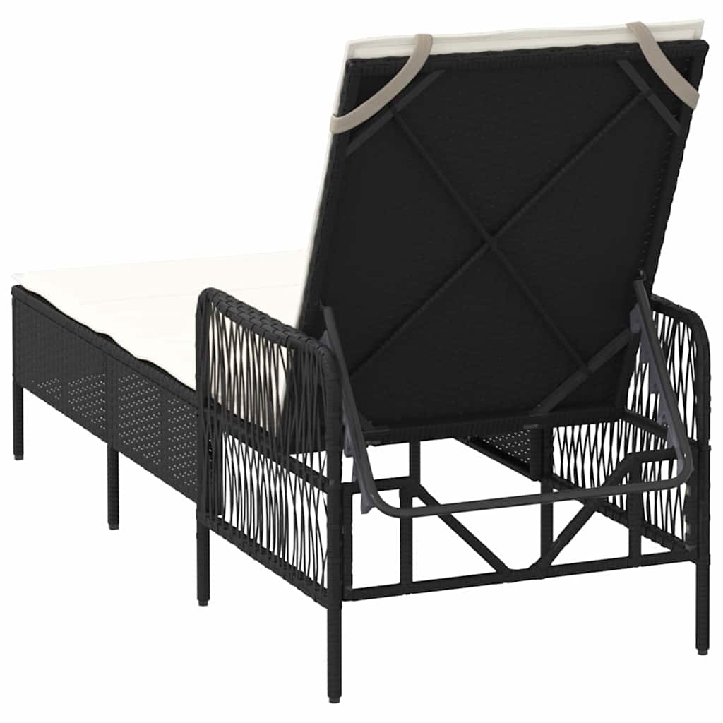 Sun Lounger Black and Cream White 55 x 200 x 92 cm Poly Rattan