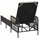 Sun Lounger Black and Cream White 55 x 200 x 92 cm Poly Rattan