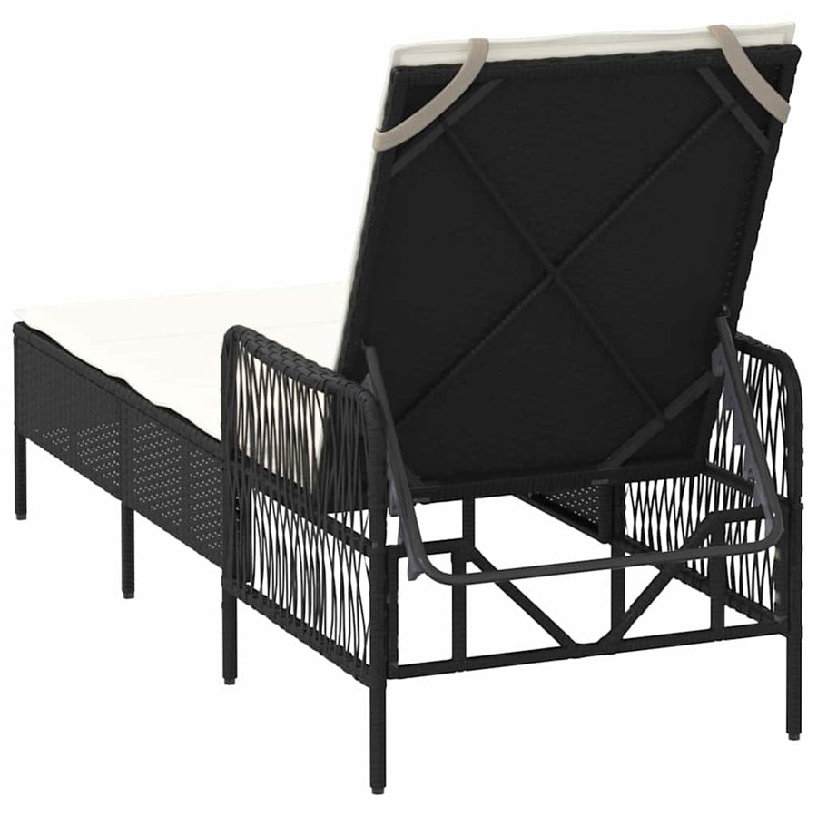 Sun Lounger Poly Rattan Black and Cream White