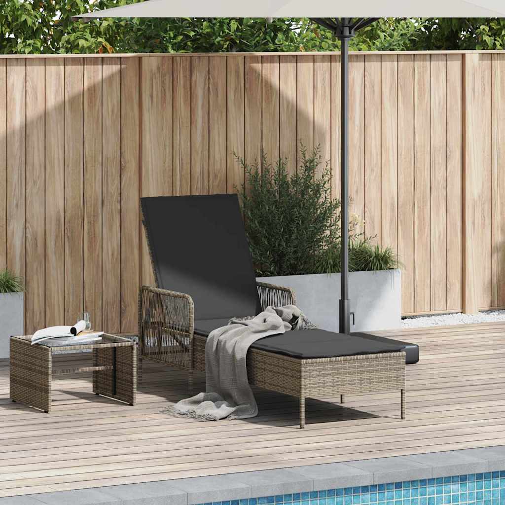 Sun Lounger Poly Rattan Grey and Dark Grey
