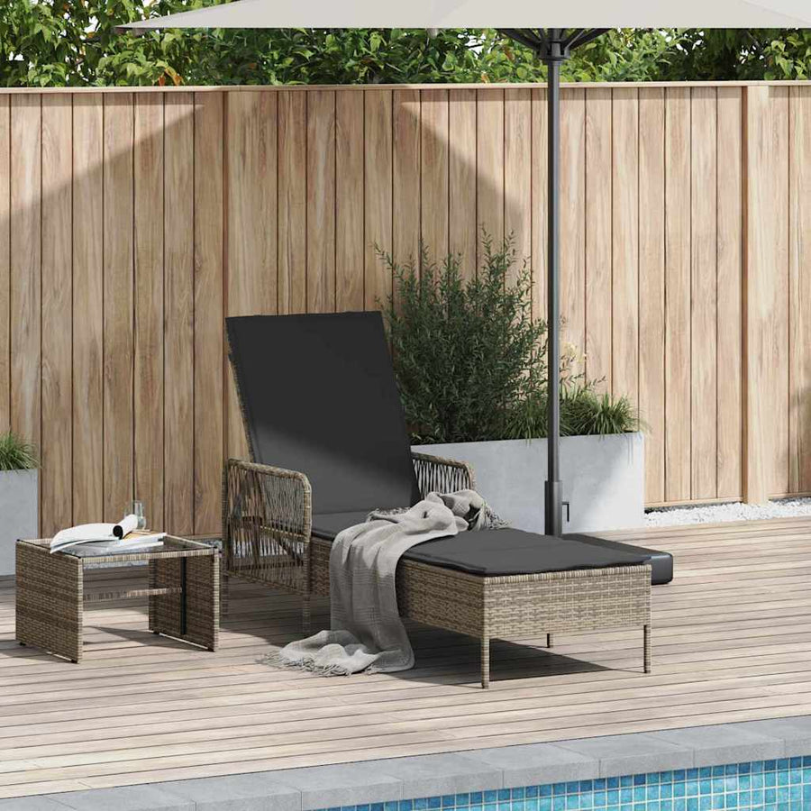 Sun Lounger Poly Rattan Grey and Dark Grey