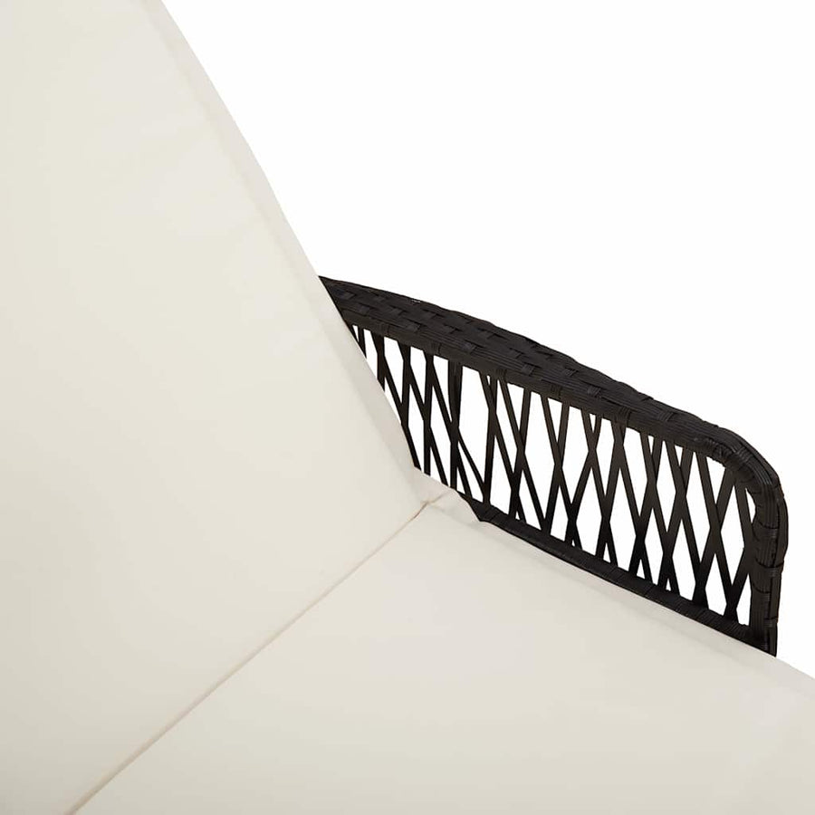 Sun Lounger 3 pcs Poly Rattan Black and Cream White
