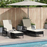 Sun Lounger 3 pcs Poly Rattan Black and Cream White