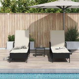 Sun Lounger 3 pcs Poly Rattan Black and Cream White - Top-Down View