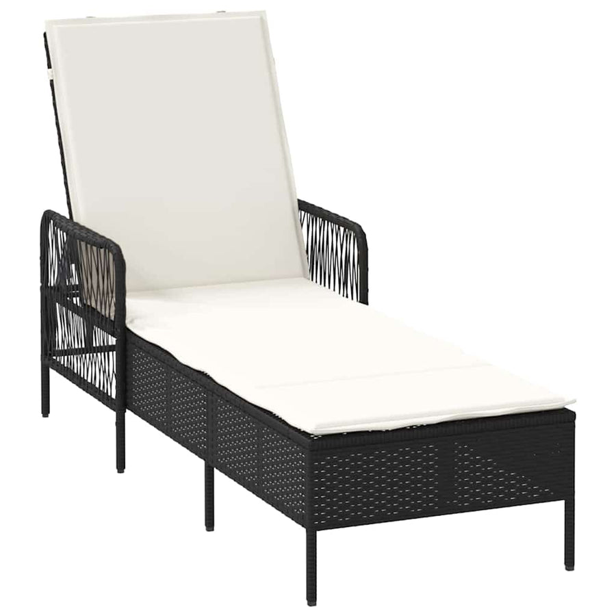 Sun Lounger 3 pcs Poly Rattan Black and Cream White
