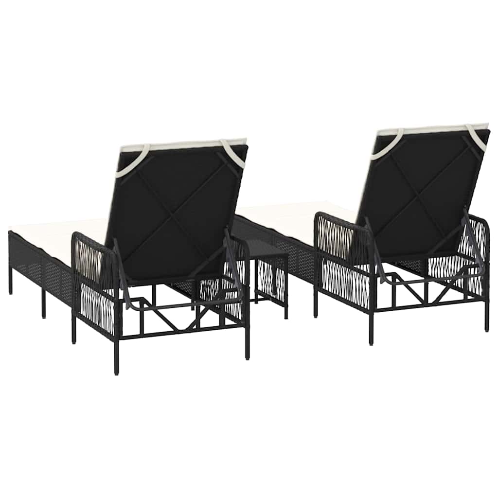 Sun Lounger 3 pcs Black and Cream White 55 x 200 x 92 cm