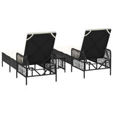 Sun Lounger 3 pcs Black and Cream White 55 x 200 x 92 cm - Low Angle