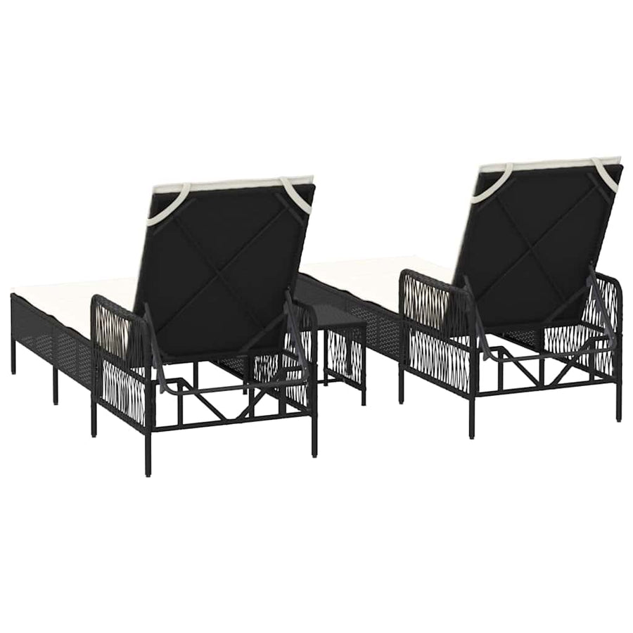 Sun Lounger 3 pcs Poly Rattan Black and Cream White