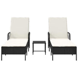 Sun Lounger 3 pcs Black and Cream White 55 x 200 x 92 cm