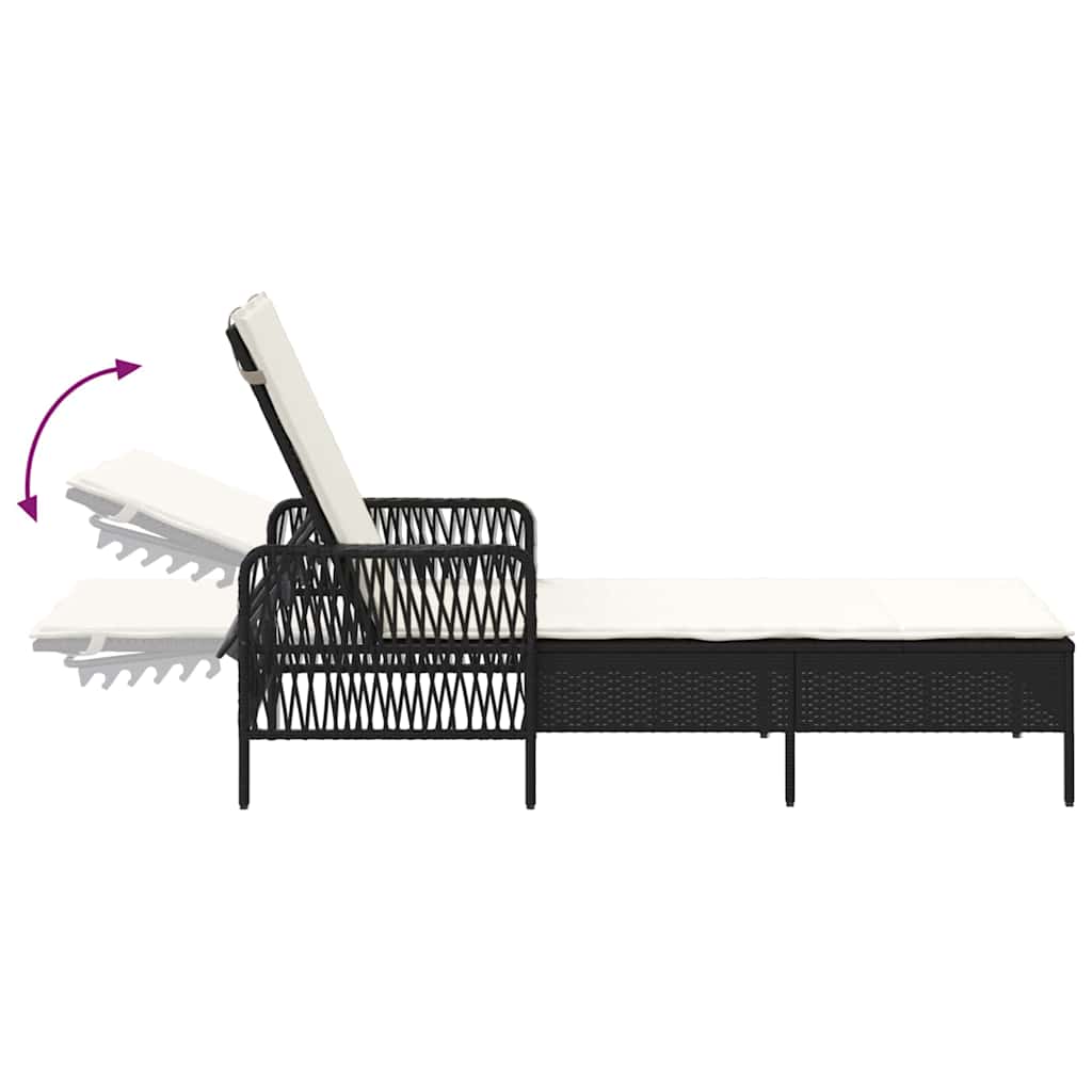 Sun Lounger 3 pcs Poly Rattan Black and Cream White