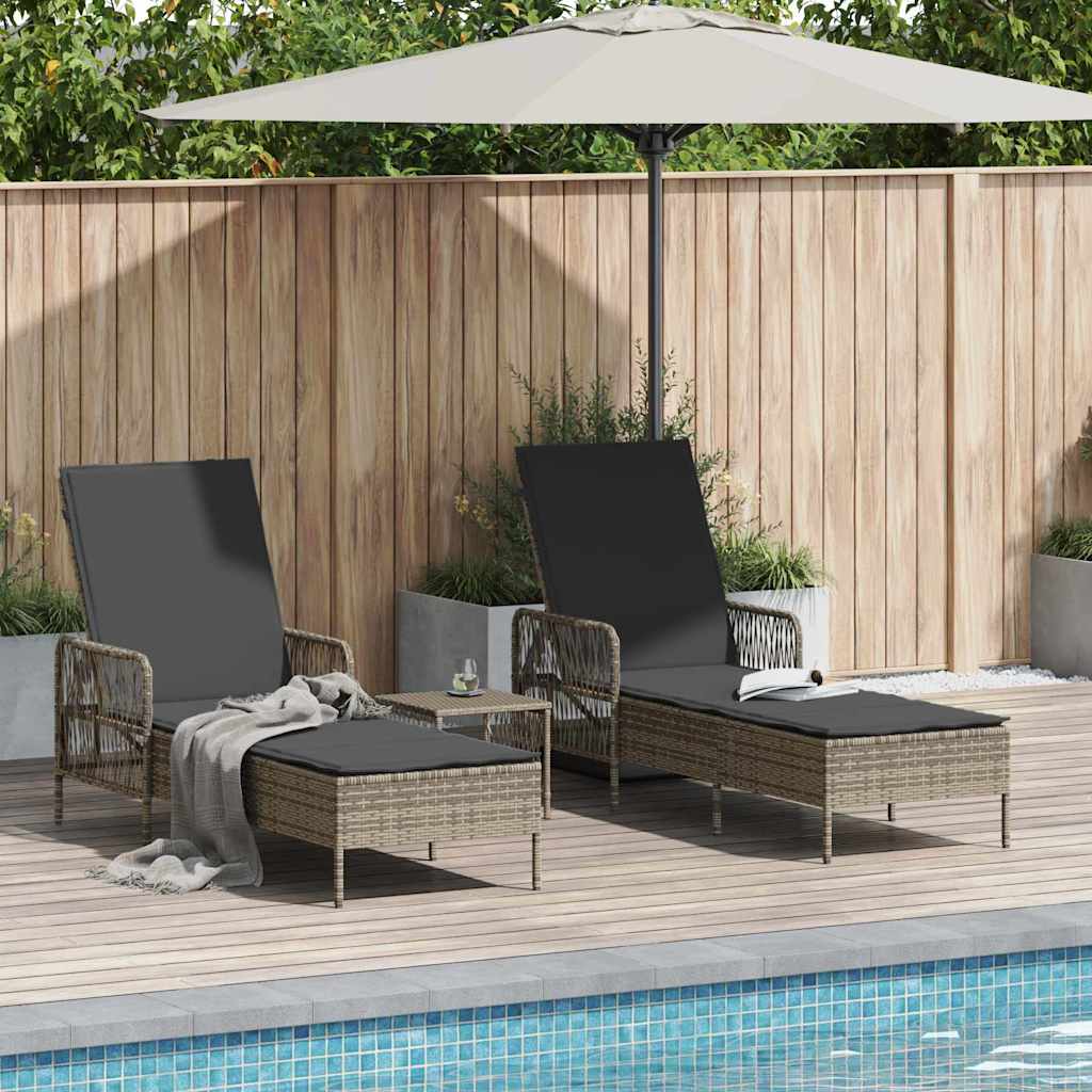 Sun Lounger 3 pcs Poly Rattan Grey and Dark Grey