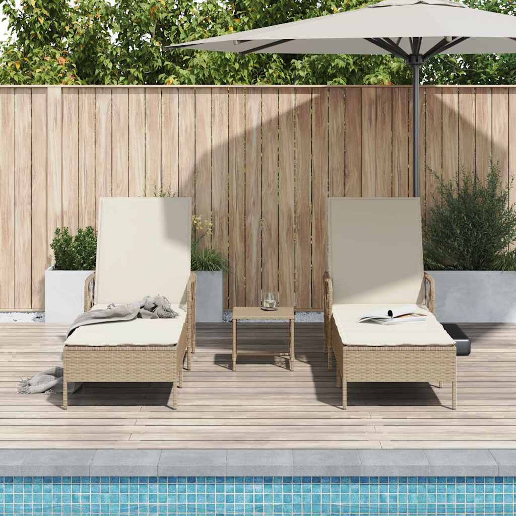 Sun Lounger 3 pcs Poly Rattan Beige and Cream White
