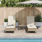 Sun Lounger 3 pcs Poly Rattan Beige and Cream White