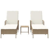 Sun Lounger 3 pcs Beige and Cream White 55 x 200 x 92 cm - Close-Up Angle