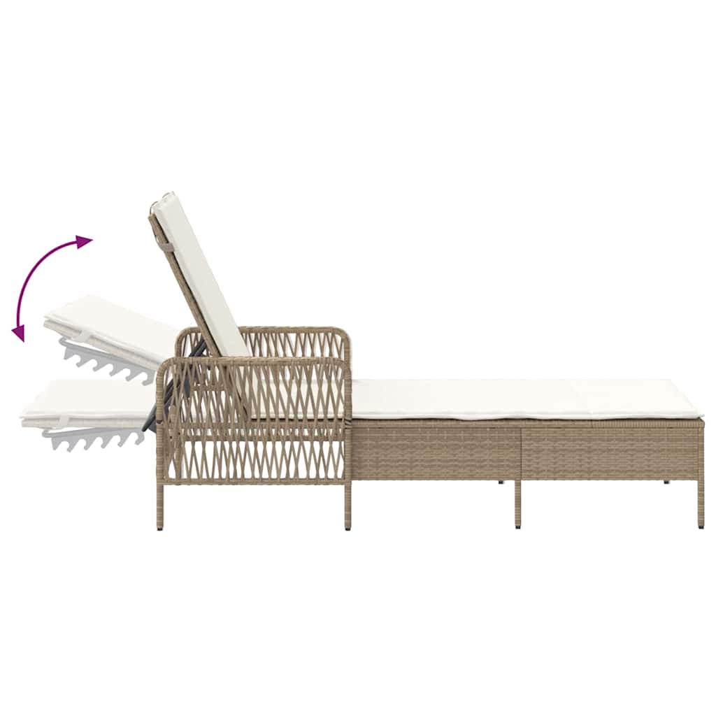 Sun Lounger 3 pcs Poly Rattan Beige and Cream White
