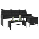 Garden Sofa with Table and Cushions L-Shaped Black Poly Rattan - Top-Down View