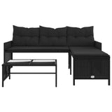 Garden Sofa with Table and Cushions L-Shaped Black Poly Rattan - 45-Degree Angle