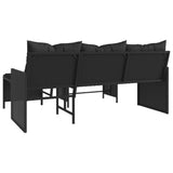 Garden Sofa with Table and Cushions L-Shaped Black Poly Rattan - Close-Up Angle
