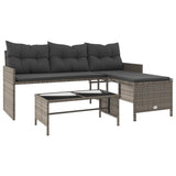 Garden Sofa with Table and Cushions L-Shaped Grey Poly Rattan - Front View