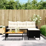 Garden Sofa with Table and Cushions L-Shaped Black Poly Rattan - Side View