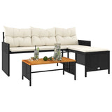 Garden Sofa with Table and Cushions L-Shaped Black Poly Rattan - Top-Down View
