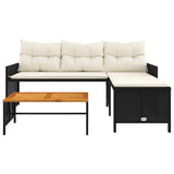 Garden Sofa with Table and Cushions L-Shaped Black Poly Rattan - 45-Degree Angle