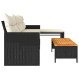 Garden Sofa with Table and Cushions L-Shaped Black Poly Rattan - Rear View