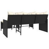 Garden Sofa with Table and Cushions L-Shaped Black Poly Rattan - Close-Up Angle
