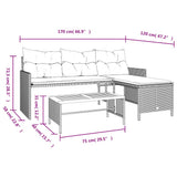 Garden Sofa with Table and Cushions L-Shaped Black Poly Rattan - Extra Image