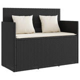 Garden Bench with Cushions Black Poly Rattan - Front View