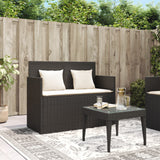 Garden Bench with Cushions Black Poly Rattan - Side View
